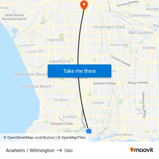 Anaheim / Wilmington to Usc map