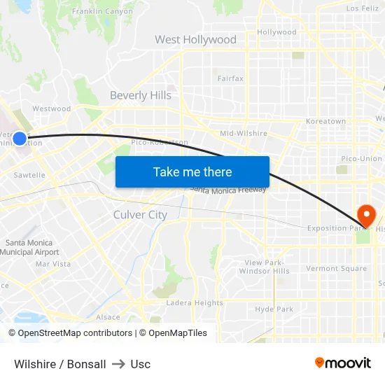 Wilshire / Bonsall to Usc map