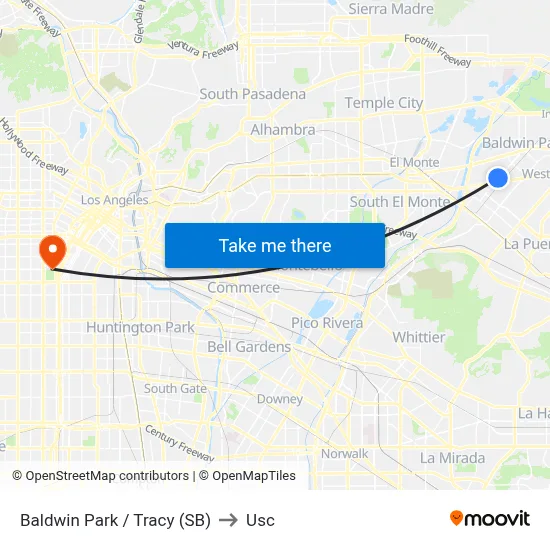 Baldwin Park / Tracy (SB) to Usc map