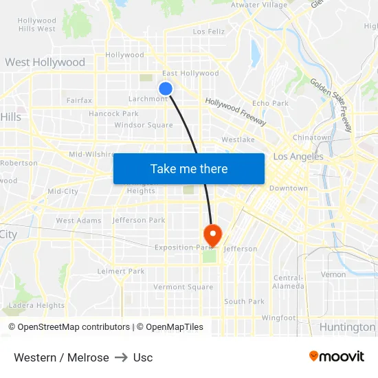 Western / Melrose to Usc map