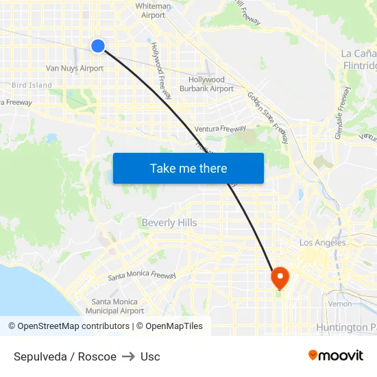 Sepulveda / Roscoe to Usc map