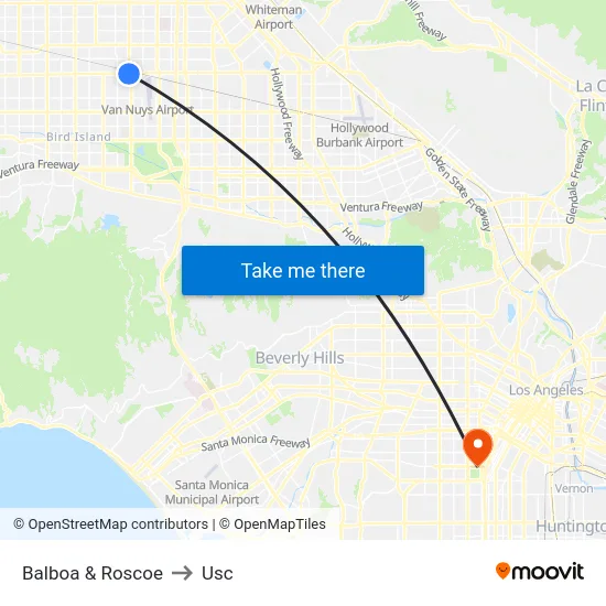 Balboa & Roscoe to Usc map