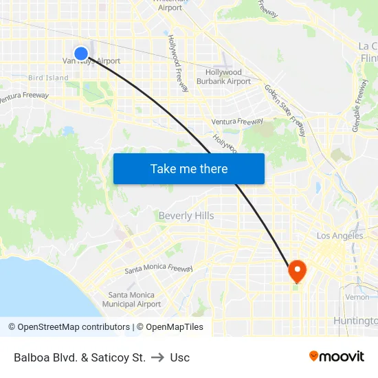 Balboa Blvd. & Saticoy St. to Usc map