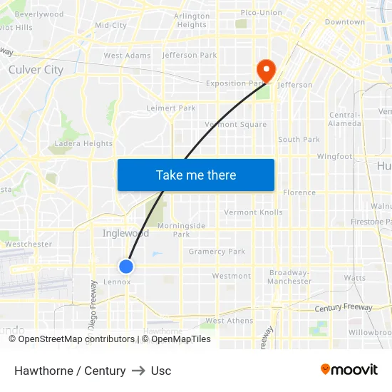 Hawthorne / Century to Usc map