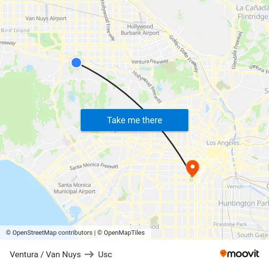 Ventura / Van Nuys to Usc map
