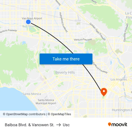 Balboa Blvd. & Vanowen St. to Usc map