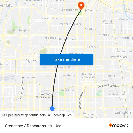 Crenshaw / Rosecrans to Usc map