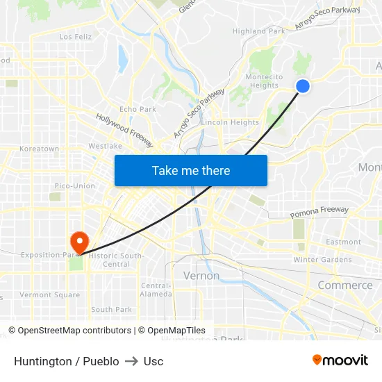 Huntington / Pueblo to Usc map