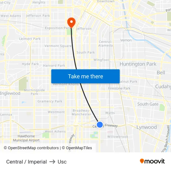 Central / Imperial to Usc map