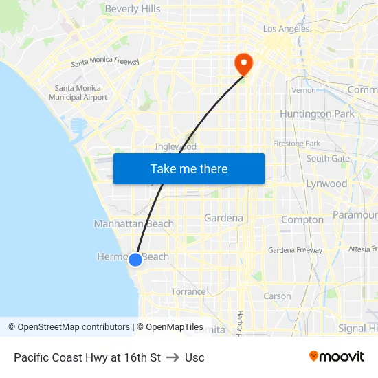 Pacific Coast Hwy at 16th St to Usc map