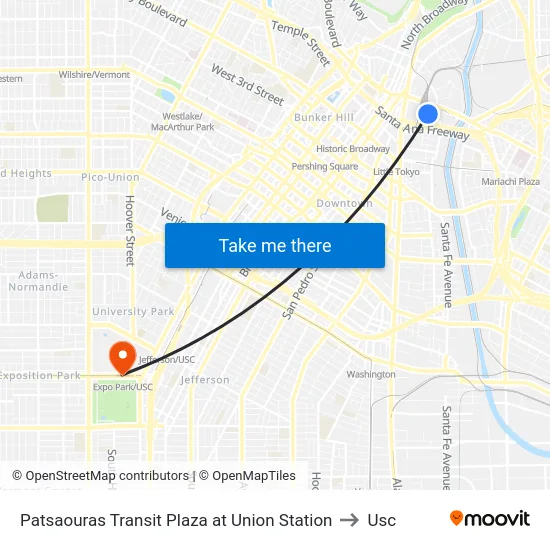 Patsaouras Transit Plaza at Union Station to Usc map