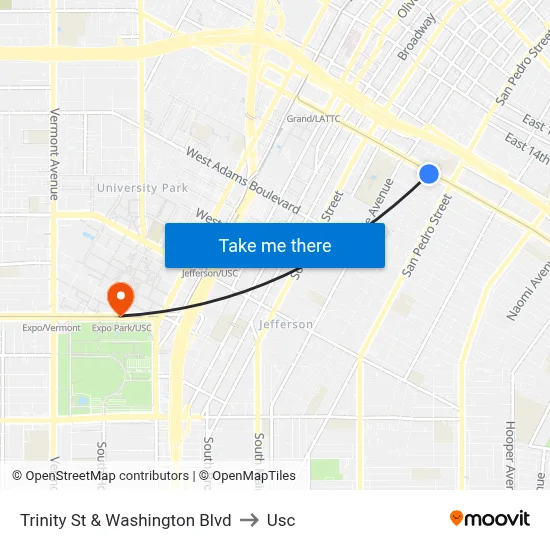 Trinity St & Washington Blvd to Usc map