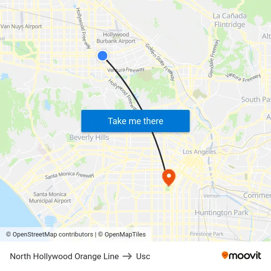 North Hollywood Orange Line to Usc map