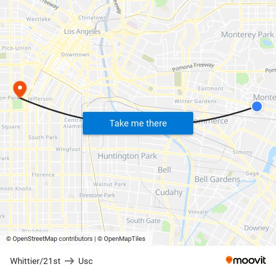Whittier/21st to Usc map