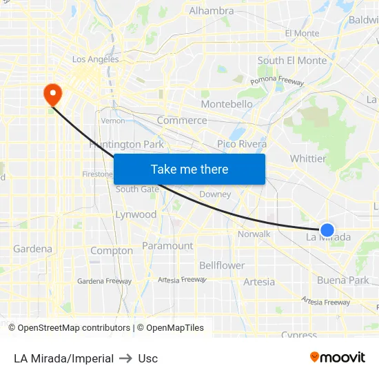 LA Mirada/Imperial to Usc map
