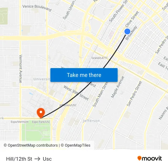 Hill/12th St to Usc map