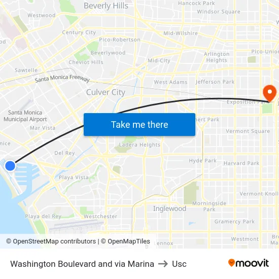 Washington Boulevard and via Marina to Usc map