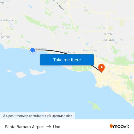 Santa Barbara Airport to Usc map
