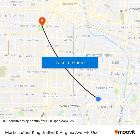Martin Luther King Jr Blvd & Virginia Ave to Usc map
