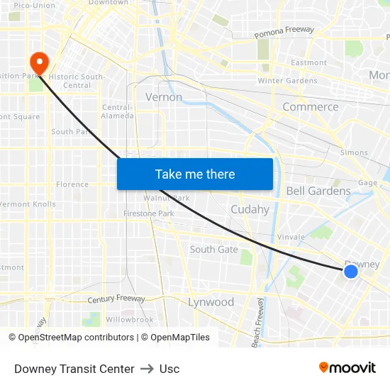 Downey Transit Center to Usc map