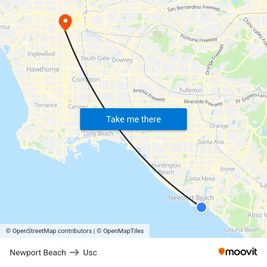 Newport Beach to Usc map