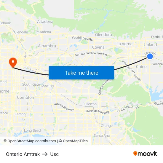 Ontario Amtrak to Usc map