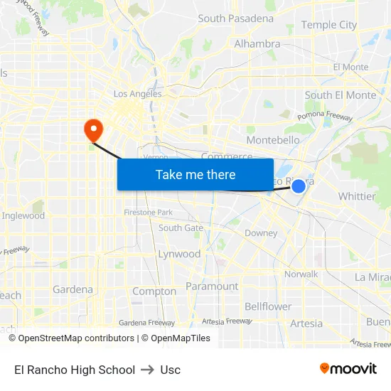 El Rancho High School to Usc map
