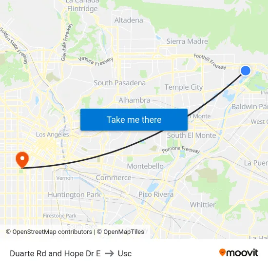 Duarte Rd and Hope Dr E to Usc map
