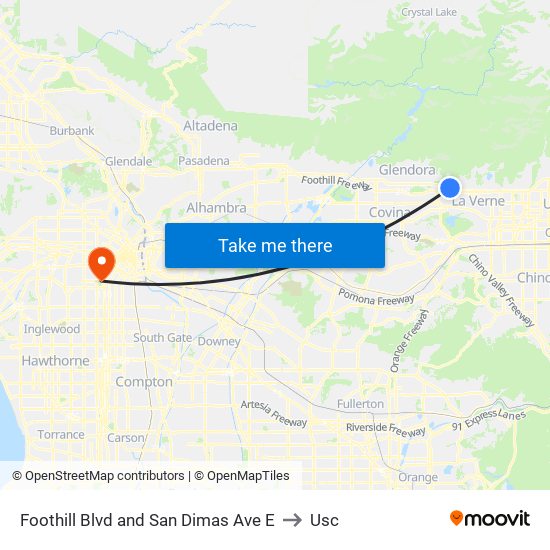 Foothill Blvd and San Dimas Ave E to Usc map