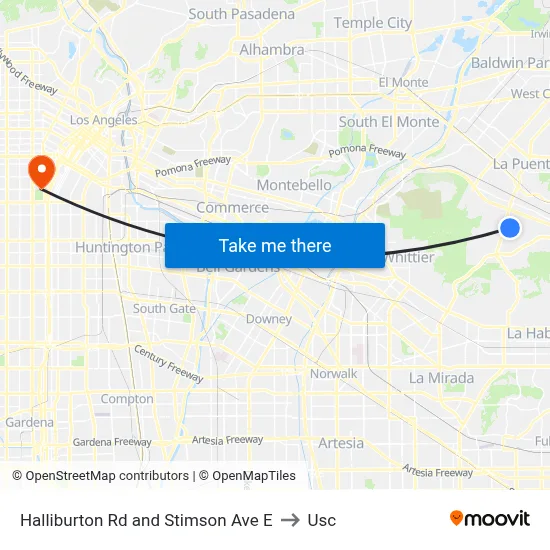 Halliburton Rd and Stimson Ave E to Usc map