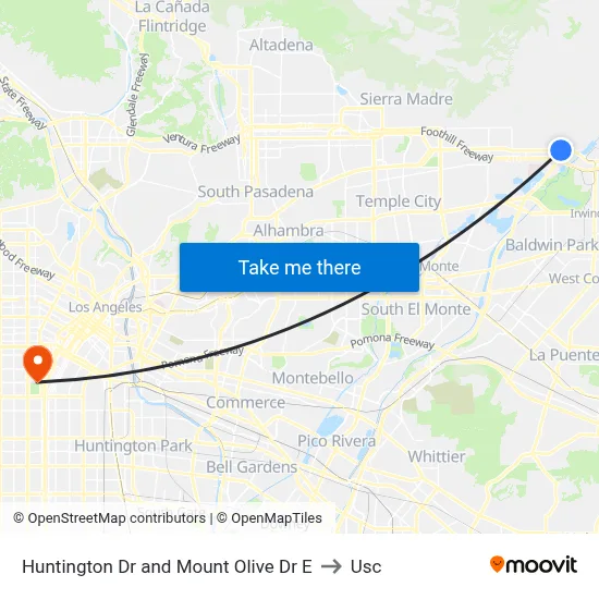Huntington Dr and Mount Olive Dr E to Usc map