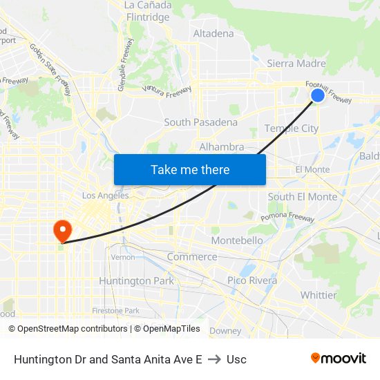 Huntington Dr and Santa Anita Ave E to Usc map
