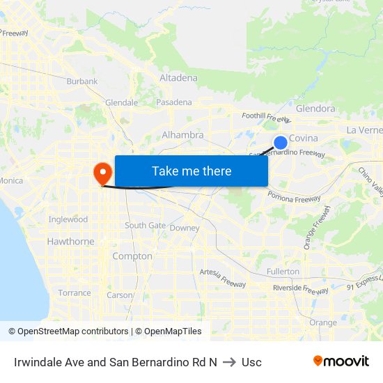 Irwindale Ave and San Bernardino Rd N to Usc map