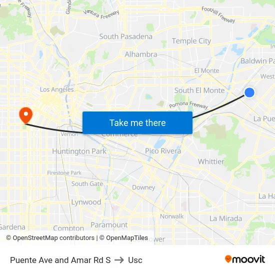 Puente Ave and Amar Rd S to Usc map