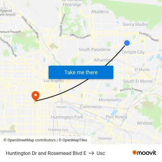 Huntington Dr and Rosemead Blvd E to Usc map