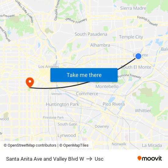 Santa Anita Ave and Valley Blvd W to Usc map