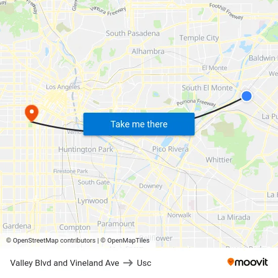 Valley Blvd and Vineland Ave to Usc map