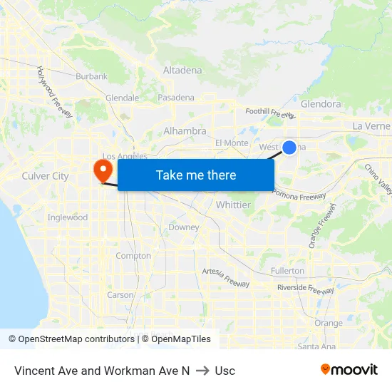 Vincent Ave and Workman Ave N to Usc map