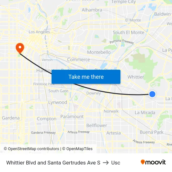 Whittier Blvd and Santa Gertrudes Ave S to Usc map
