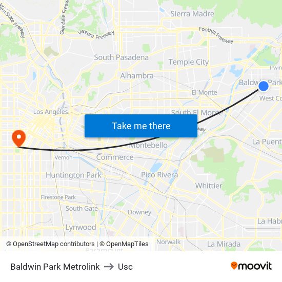 Baldwin Park Metrolink to Usc map