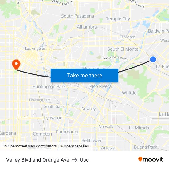 Valley Blvd and Orange Ave to Usc map