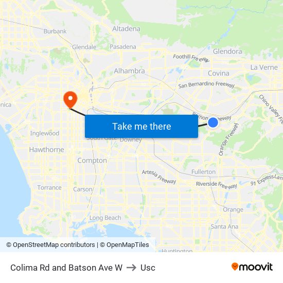 Colima Rd and Batson Ave W to Usc map