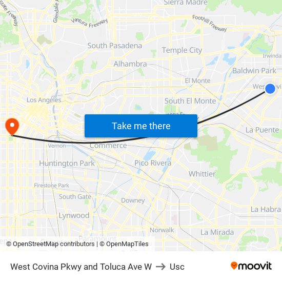 West Covina Pkwy and Toluca Ave W to Usc map