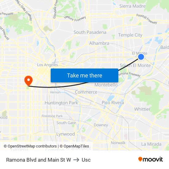 Ramona Blvd and Main St W to Usc map