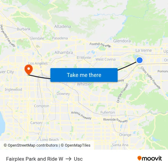 Fairplex Park and Ride W to Usc map