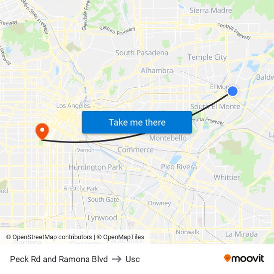 Peck Rd and Ramona Blvd to Usc map