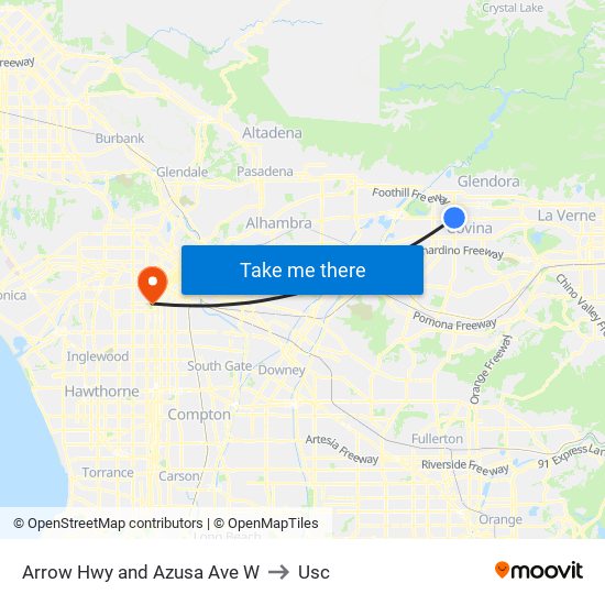 Arrow Hwy and Azusa Ave W to Usc map