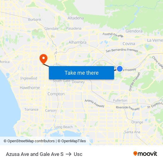 Azusa Ave and Gale Ave S to Usc map