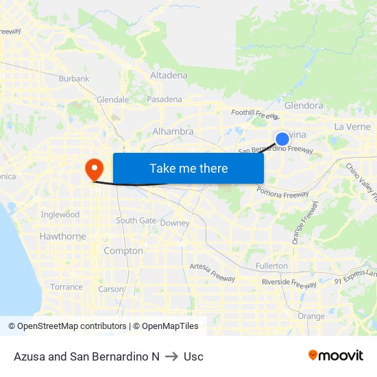 Azusa and San Bernardino N to Usc map