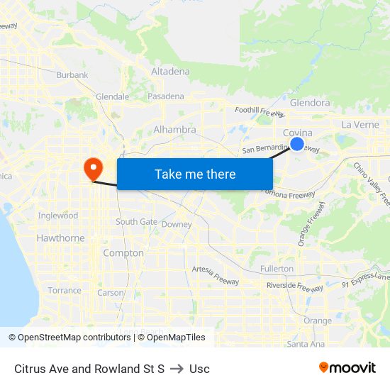 Citrus Ave and Rowland St S to Usc map
